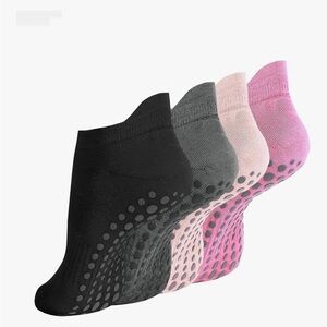NEW 4 pairs Ankle Pilates Yoga Grip Socks in Black, Gray, Pink